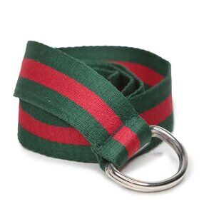 Canvas Cotton Stripe Double D-Ring Belt Green Red Casual Classic Unisex